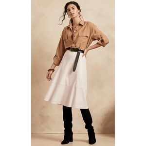 Banana Republic Vegan Leather Cream Midi Skirt - Size 6